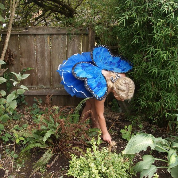 New FAIRY COSTUME Blue Leotard w/Tutu & Wings sz L - Picture 5 of 14